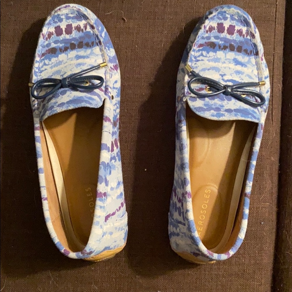 Blue, purple leather Tie dye boater Aerosole